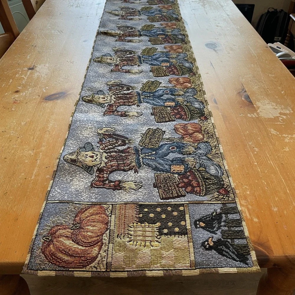 Tapestry Table Runner Fall Scarecrow Pumpkin Patchwork Harvest 72x13 Cottagecore